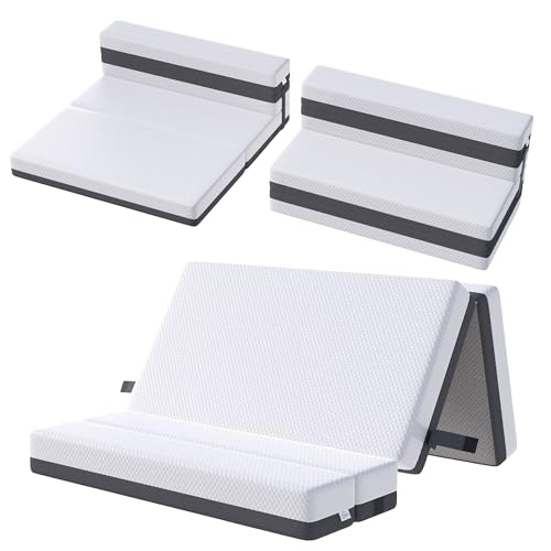 TeQsli Gel Klappmatratze 15 cm Höhe Gästematratze 4-teilige Faltmatratze & 3-in-1 Schlafsofa mit waschbarem und abnehmbarem Bezug Öko-Tex & CertiPUR Zertifiziert (90x200x15cm)