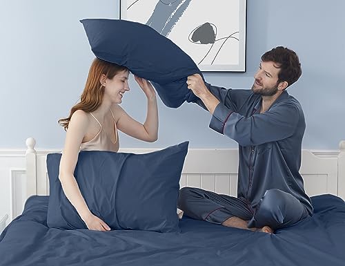 Pillow Cases, King Size Cotton Percale Weave Pillowcases, Pre-Shrunk Breathable and Hypoallergenic Pillowcases, Set of 2 (2 Piece King 20 Inch x 40 Inch, Crown Blue)