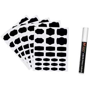 MOKIU 120 etiketten, zelfklevend om te beschrijven, schoollabels, zwart, krijtetiketten met pen, als glazen flessen…