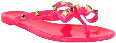 Womens Sandals Studded Jelly Bow Flip Flops