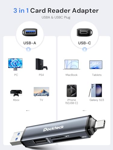 Dockteck DR0003 Sd Card Reader, 5G Super Speed Usb3.0 Sd/Tf Card Reader, 3-Slot Usb A/C To Sd/Micro Sd/Usb A Memory Card Reader For Uhs-I Sd/Micro Sd/Sdhc/Sdxc/Mmc thumb #4