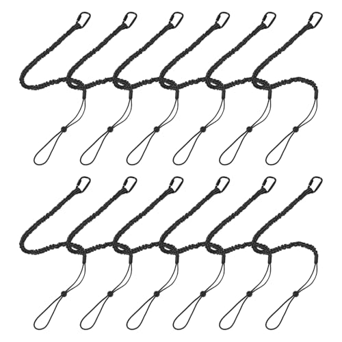 12 Pack Safety Tether Tool Lanyard, Standard Length Safety Tool Leash Fall Protection Tether with Screw Lock Carabiner & Adjustable Loop End, Maximum Weight Limit 9KG/19.8LBS