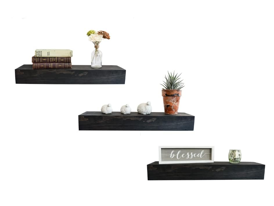 Amazon.com: Wall Floating shelves wood-farmhouse shelves-black shelves ...
