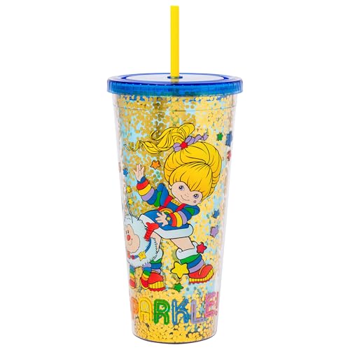 Image of Silver Buffalo Rainbow Brite Sparkle Twink, Plastic Cold Cup, 32oz | Confetti, Includes Lid and Straw, 0.95 Liters