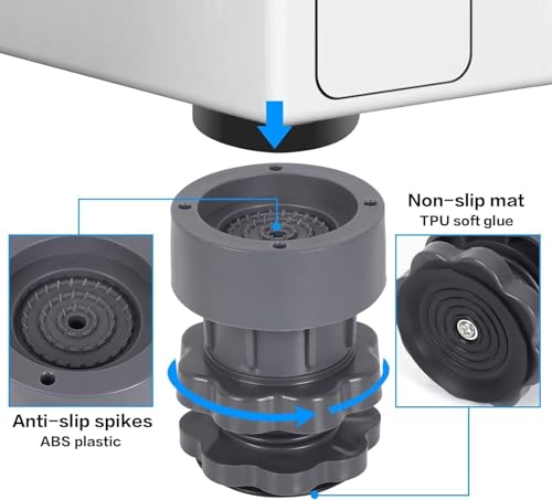 Image of Upgraded Anti-Vibration Pads Extra-Large Adjustable Feet for Washer, Dryer & Refrigerator, Shock Absorbing, Noise Cancelling & Pads, Used in Place Kitchen, Bathroom, Office, Living Room, Balcony, Gray