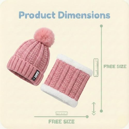 Image of Kraptick Women's Winter Beanie Cap and Scarf Set with Soft Fleece Lining, Thick Cable Knit Woolen Cap for Ladies & Neck Warmer for Extreme Cold Stylish Pom Pom Hat & Scarf Set -7