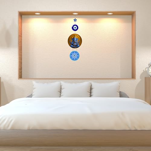 Image of Genxtra MDF Lord Ganesha Evil Eye Wall Hanging - Spiritual Home Decor with Nazar Battu Protection & Positive Energy for Living Room, Entrance, Gift & Office