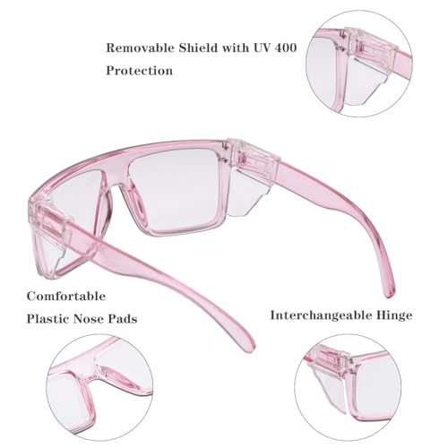 Image of UV400 Transition Photochromic Safety Glases Light to Dark Grey Lens ANSI Z87 Impact Approved (Clear pink (clear shield))
