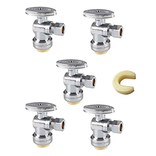 Image of 5PC EFIELD Push Fit Angle Stop Valve,1 /2 Push x 3 /8 Inch Compression