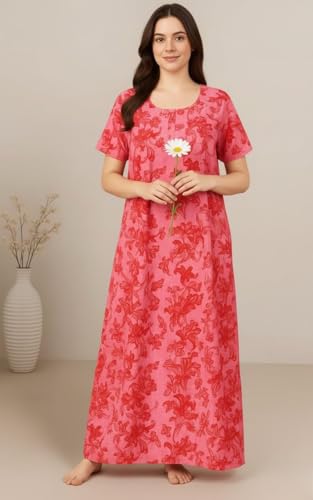 Image of Bahumaan Nighty for Women Cotton Combo Pack of 2 | Free Size Gown for Women Cotton with Side Pocket | Nighties for Women Pure Cotton Combo Stylish | Maxi Sleepwear