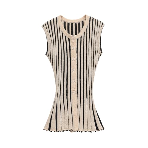French Fashion Women's Striped Knitted Sweater Sleeveless Vest Sweater Minimalist Retro Top Women's Clothing