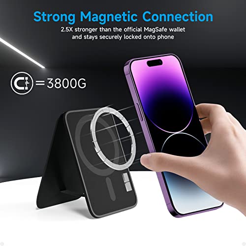 Edc Leather Wallet For Apple Magsafe, Magsafe Wallet Stand Compatible With Iphone 14 Series, Iphone 13 Series, Iphone 12 Series, Detachable Rfid Card Holder For 3 Credit Cards, Pink-Stand #TOP3