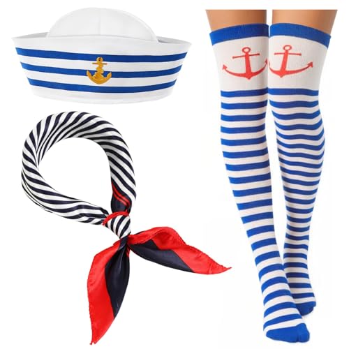 BOARDFEB 3 Pcs Yacht Sailor Costume Set Sailor Cap Scarf Stockings