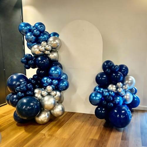 Image of YMSZ Blue Balloons, 100pcs 12Inch Navy Blue and Silver Balloons