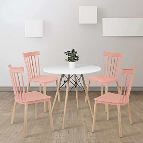 Simpol Home Dsw Armless Modern Plastic Chairs With Wood Legs For Living, Bedroom, Kitchen, Dining,Lounge Waiting Room, Restaurants, Cafes, Set Of 4, Pink Light #TOP1