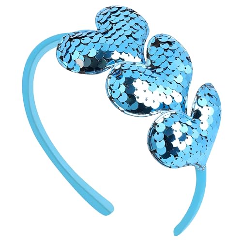 Pvoiue Diadema de corazón azul para el día de San Valentín, accesorios para el cabello para mujeres y niñas, 1 pieza con holograma láser, diseño de corazón con lentejuelas para fiesta