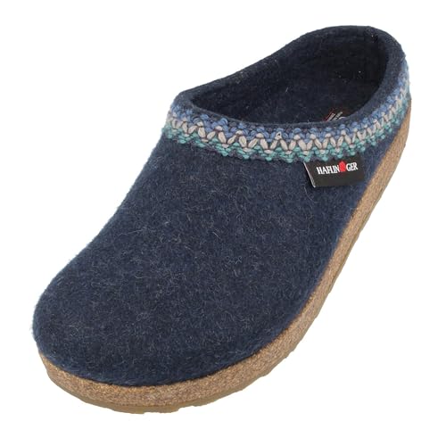 Image of HAFLINGER Grizzly Zigzag Felt Clog Unisex Wool Blue (Captains Blue 79) EU 41