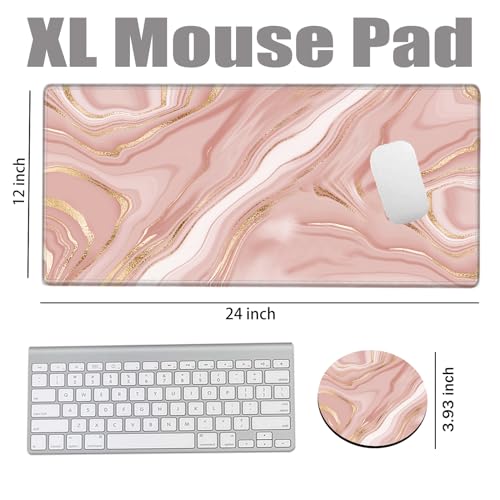 Image of Gold Pink Marble Mouse Pad 24 x 12 inch Mousepad Gaming Desk Mat Large Computer Pad with Non-Slip Base Office Home Work