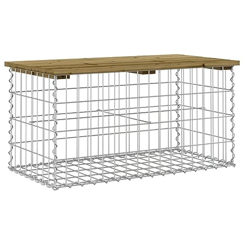 vidaXL Banco de Jardín Diseño Gaviones, Banca de Piedras de Picnic, Asiento Decorativo, Mueble para Parque Patio, Madera de Pino Impregnada