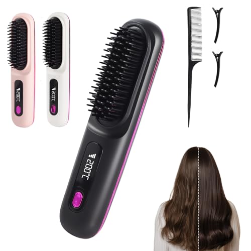Stylingbürste für kurze Haare kabellos Haarglätter Bürste Haarglätterbürste tragbare Haarbürste elektrisch für unterwegs wiederaufladbar langanhaltendes & pflegendes Design für alle Haartypen
