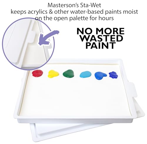 Masterson Sta-Wet Handy Palette Bundled Set, 8.5in x 7in Airtight Wet Palette, Keep Wet Paint Fresh Days + 30 Sta-Wet Acrylic Paper Refills + 1 Sta-Wet Sponge Refill