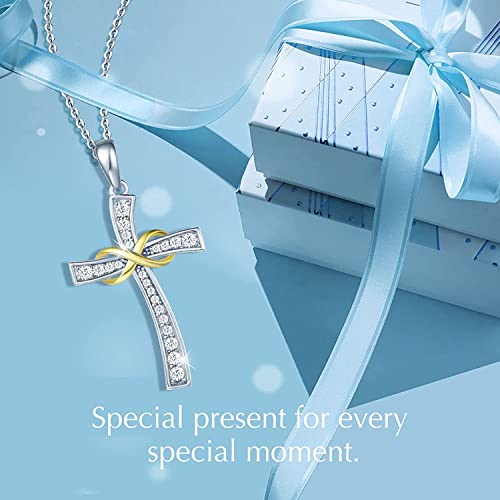 FANCIME White Gold Plated 925 Sterling Silver Royal Crown Yellow Infinity Cross Crucifix Pendant Necklace Jewelry Gift for Women Girls, 18 INCHES with Extender2