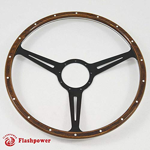 Flashpower 17" Classic 9 Bolts Steering Wheel Black Anodized Spoke 18 Rivets With Horn Button #TOP1