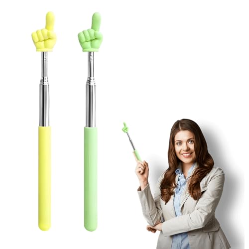 OUDQFCJ 2 Piezas Puntero Telescópico para Profesores, Mini Extensible con Forma de Dedo, Varilla de Señalización Ajustable para Aula, Primaria/Guardería (Hasta 68 cm) (Verde, Amarillo)