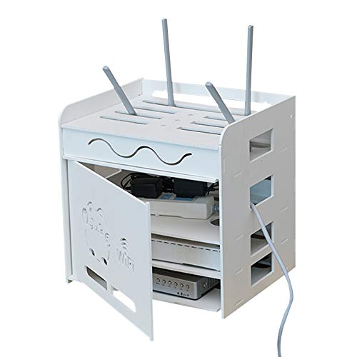 MNBVH Boîtes de Rangement de routeur WiFi | Blanc, étagère Murale de Stockage de câble Prise d'alimentation, Support Mural pour décodeur TV, Prise WiFi, sans poinçon 32.5×26.5×32.5 cm Cover