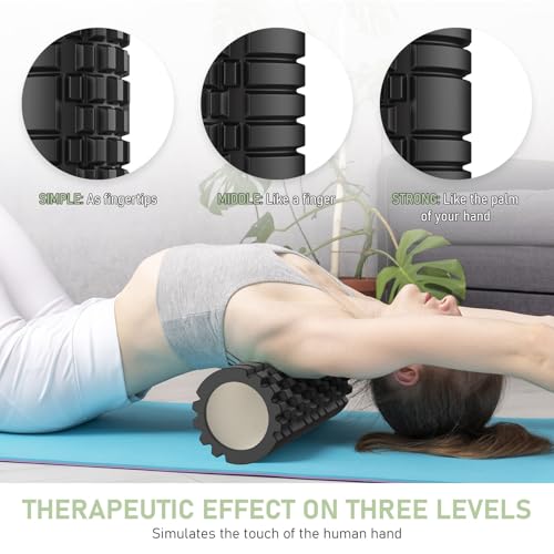 Rouleau de Massage, Rouleau de Fitness avec Structure 3D pour le Massage de la Colonne Vertébrale et de tout le Corps, Rouleau en Mousse, 33 x 14 cm, pour le Fitness, Yoga, Pilates, Noir – Image 3
