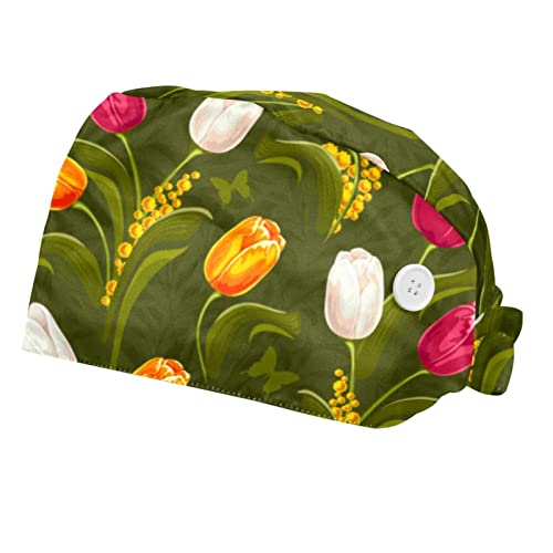 Chapeaux bouffants à fleurs de tulipes avec bandeau anti-transpiration ajustable 2PCS