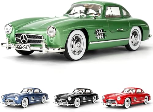 Image of Benz 300 SL Classic Car Model Zinc Alloy Pull Back Toy Car with Sound & Light, for Kids, Boys & Girls, Ages 3+ (Green)