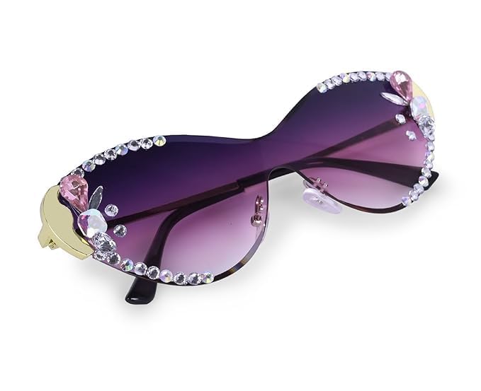 Luxury Rimless Cateye Sunglasses for Women Frameless Cat Eye Design UV400 Protection Flower Diamond-Cut Lens Trendy Eyewear Driving Shades-image-11