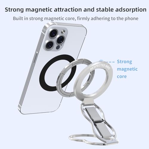 RESPECTED-BRO-Magnetic-Phone-Grip-Stand-with-Finger-Strap, 4-in-1 Magnetic Ring Holder, Kickstand and Elastic Strap for Phones, Universal Fit for iPhone 17/16/15/14/13/12, Android, and Cases (Silver) - image 4