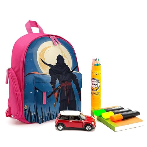 Moonlight Watercolor Style Ninja Backpack for Men Women, Durable Small Bookbag Lightweight Daypack for Travel, Hiking, Pink-style3
