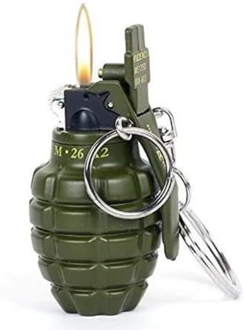 PHRX Grenade Shaped Refillable Lighter with Keychain, Green PLEASE NOTE, Next Day Delivery Is Only Available From 4 Orders And Above