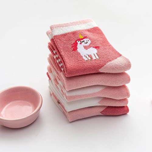 Image of Pink Socks for Girls, Calf length, Soft Pure Cotton, Lightweight & Breathable, 1 to 9 Years, Pack of 5, Designer socks, Gift Option