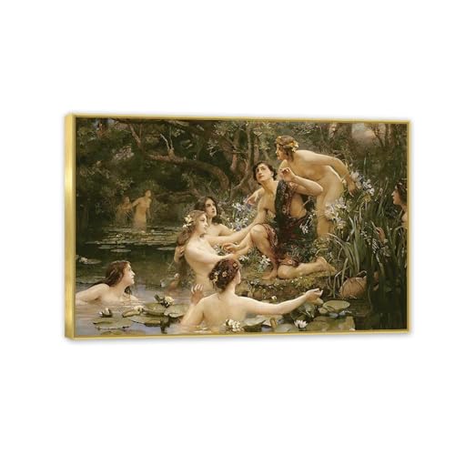 Peinture Hylas et les nymphes MOBYAT 90x60 cm tableau salon avec cadre doré