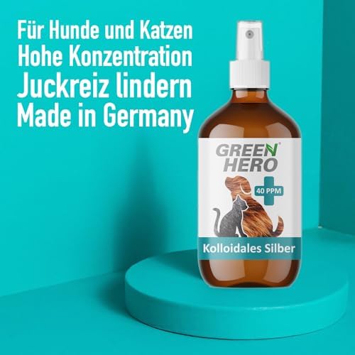 Green Hero Kolloidales Silber Spray 40 PPM pflegend für Hunde und Katzen | Wundenpflege und Linderung von Juckreiz 250 m