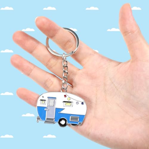 Image of Thinp 2 Pieces Camper Keychain, RV Camper Keyring Accessories for Travel Trailers Enameled Metal Retro Camping Car Keychain