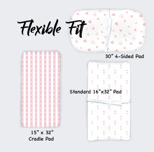 Cambria Baby 100% Organic Cotton Changing Pad Covers Or Cradle Sheets With Reinforced Safety Strap Holes. Soft, Pre-Shrunk, And Machine Washable. Girl 3 Pk #TOP4