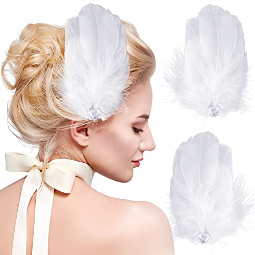 ANCIRS 4 Pack Feather Hair Clips for Women, Fly-Wing Shape Hair Barrettes Accessory Hairpins 1920s Flapper Headpiece Hair Piece for Swan Lake Cosplay Show Dancing Party Halloween Costume- White