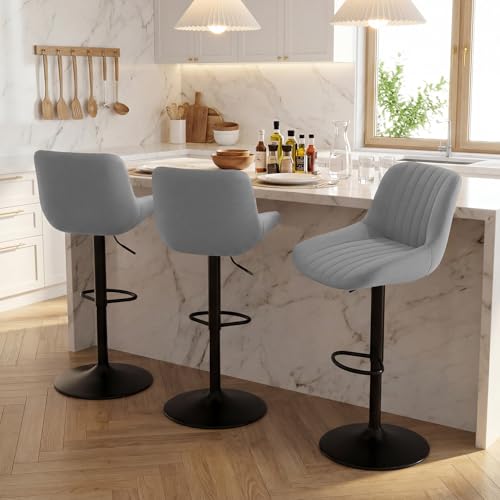 Image of Nalupatio Bar Stools Set of 3, Adjustable Modern Swivel Bar Stools with Backs, Counter Height Performance Fabric Island Chairs for Home Kitchen, Dark Grey