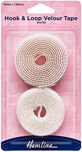 Hemline H653.20 | White Sew-on Hook & Loop Tape | 20mm x 1.25m | Value Pack