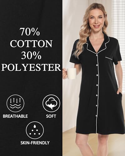 Vlazom Women's Nightgowns Short Sleeve Sleep Shirts Nightshirt V Neck Button Down Pajama Sleepwear S-XXL3