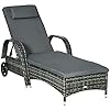 Outsunny Patio Wicker Cushioned Single Lounge, Outdoor PE Rattan Armrests Chaise Lounge Chair with Height Adjustable… 41JagQovfNL. SS100
