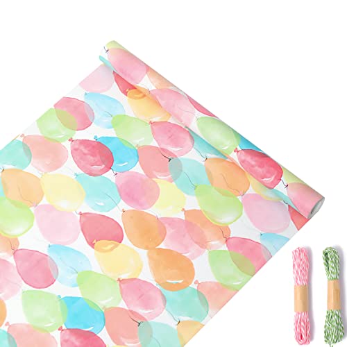 HBell Wrapping Paper Rolls,15m Colored Balloon Wrapping Paper,Birthday Wrapping Paper Roll,Colorful Paper Roll for Gift Wrap,Party,Wedding,Baby Shower,Festive Decorations(15m×44cm)