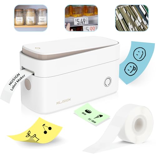 NUSIGN Q2 Label Maker Machine with Tape, Portable Bluetooth Label Printer, Wireless & Rechargeable Sticker Mini Label Makers with Multiple Templates Font Icon, Compatible with iOS Android