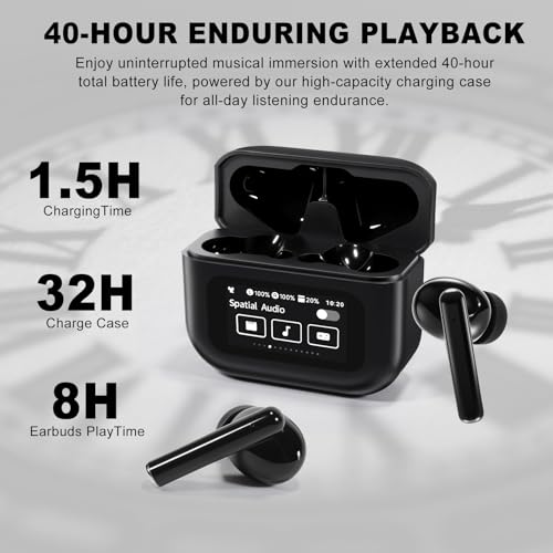 Image of Wireless Earbuds, Bluetooth 5.4 Ear Buds with Touch Screen, ANC /ENC Noise Cancelling Earbuds with Charging Case, IPX7 Waterproof, 6 EQ Modes, 40H Playtime Stereo Sound Earphones for iOS Android(Black)