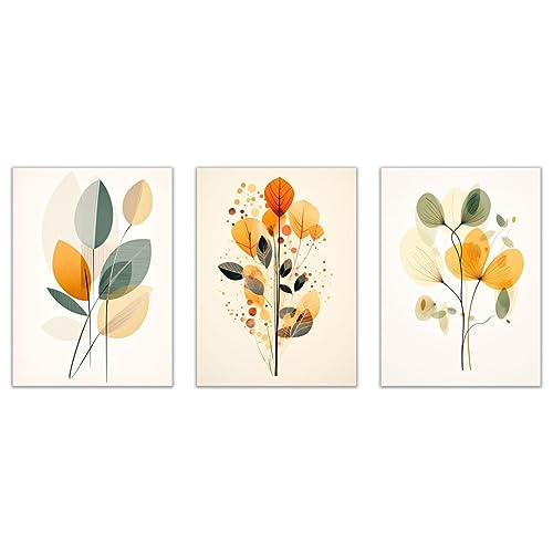 SHYAMIC アートパネル 抽象 3枚セット飾り絵 抽象画, オレンジ、グリーン ミニマリウォールアート飾り絵 抽象画 ポスター 壁掛けアート モダン アートボード 絵画 印刷された インテリア部屋飾り バスルーム ベッドルーム キッチン オフィスール